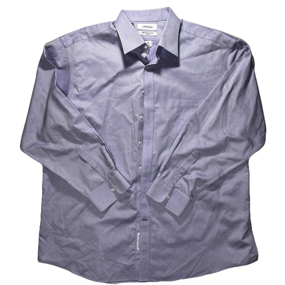 Cremieux 100% Pima Cotton Dress Shirt Purple Crisp Oxford Mens 18/35